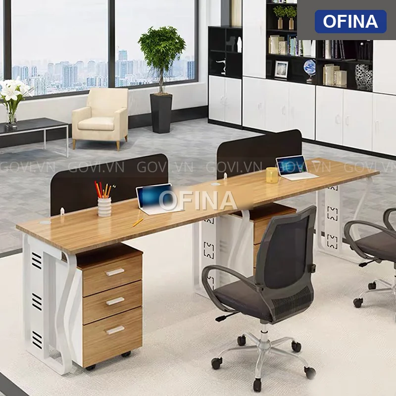 Cụm bàn làm việc 4 người  Atlas ATC03-2412 khung trắng thumbnail 2