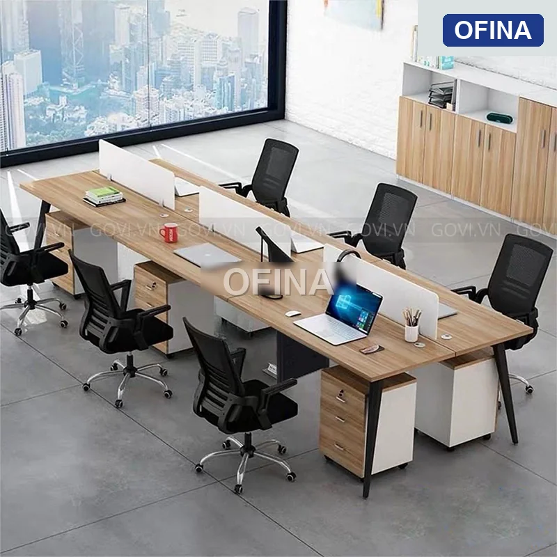 Cụm bàn làm việc 6 người Gaia GC08-3612 khung đen