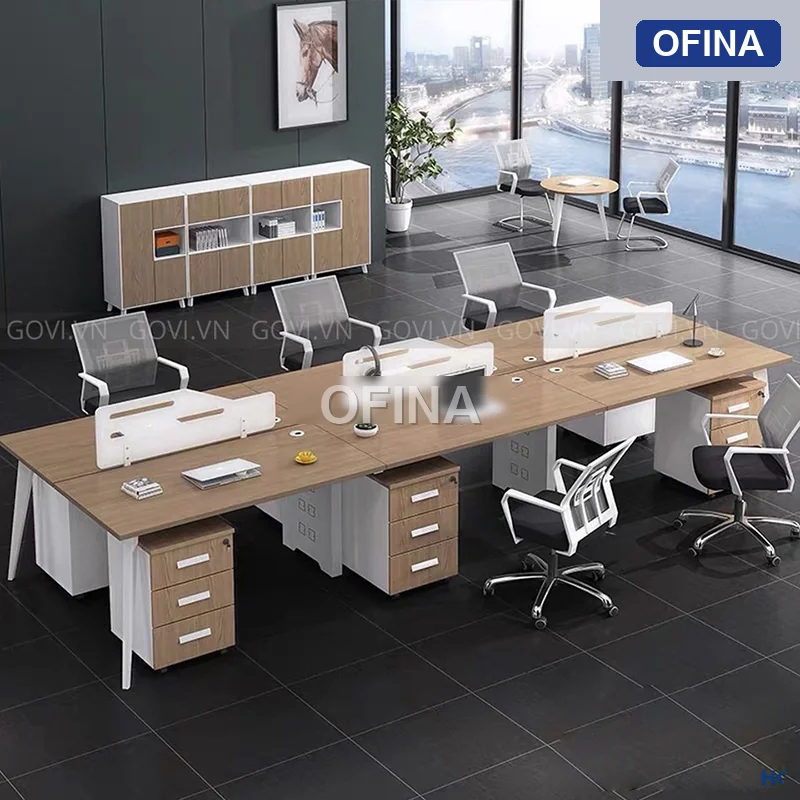 Cụm bàn làm việc 6 người Gaia GC08-3612 khung trắng