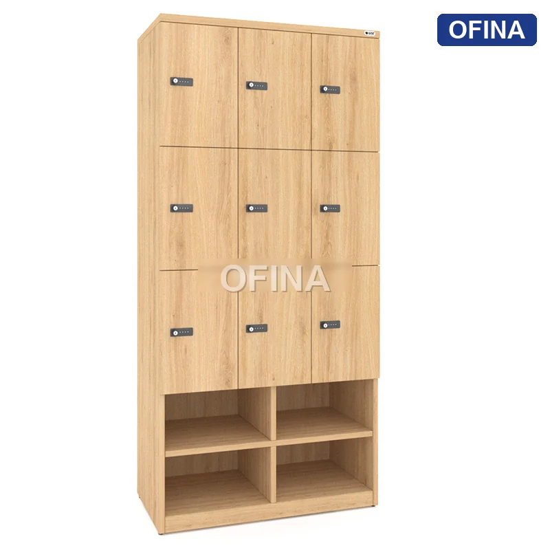 Tủ locker gỗ 9 cánh khóa mật mã liền kệ giày LKG9GMM-DV