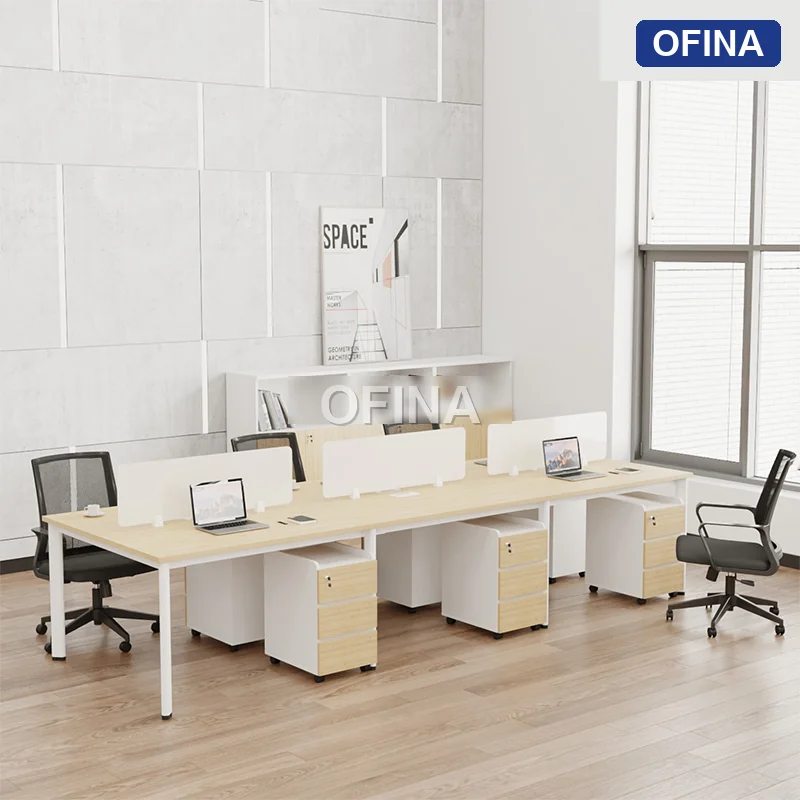 Cụm bàn làm việc 6 người Oval OVC01-3612 khung trắng