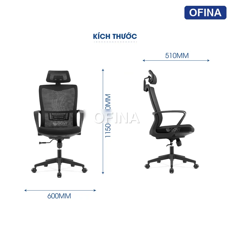 Ghế xoay văn phòng Ryan R01A-BL thumbnail 5