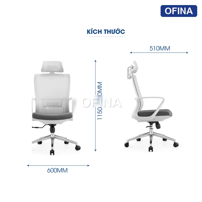 Ghế xoay văn phòng Ryan R01A-GR thumbnail 8