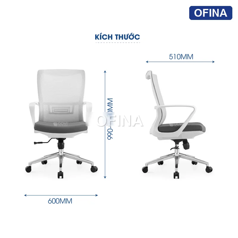 Ghế xoay văn phòng Ryan R01B-GR thumbnail 5